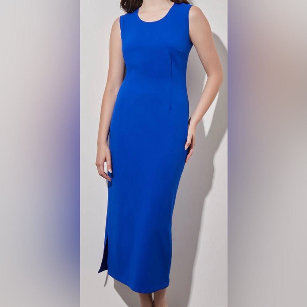 Stretch Deco Crepe Sheath Midi Blue Dress Medium size